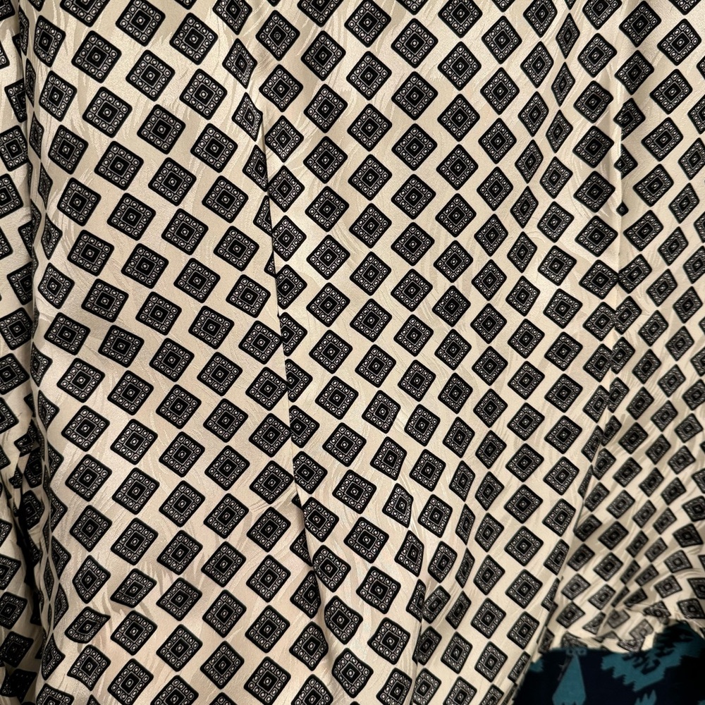 VALERIE STEVENS Vintage Black & Cream Geometric Silk Kimono-Style Blouse - Picture 12 of 13